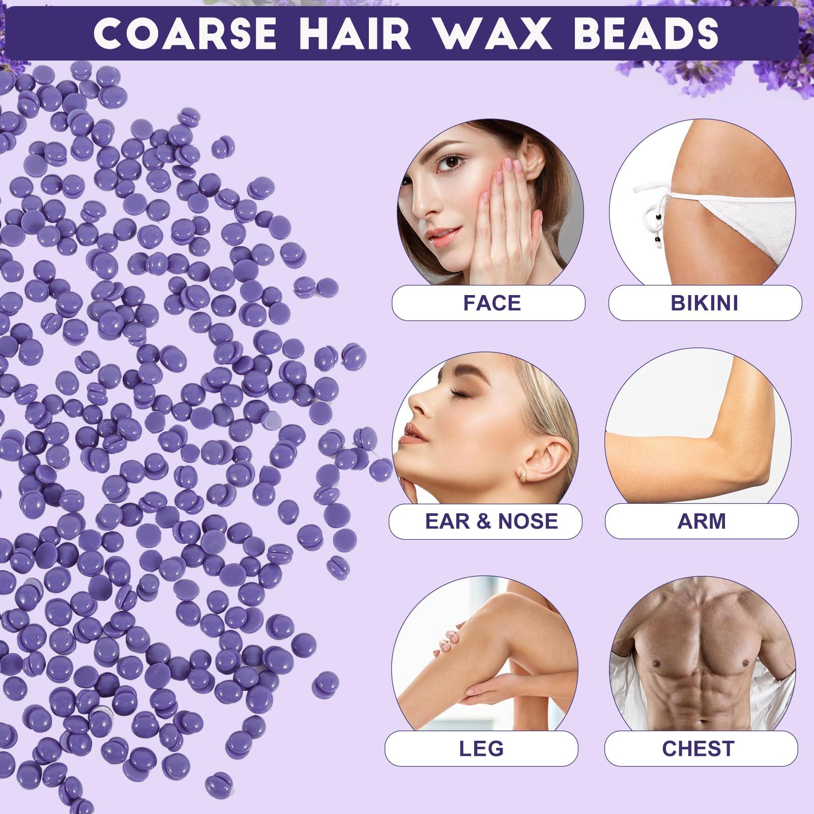 OudaHeat Hard Wax Beads for Hair Removal, 1lb Bulk Brazilian Waxing Beans for Coarse Hair, Face, Underarms, Eyebrow, Back, Chest, Lip, Bikini Wax with 10 Large Waxs Sticks for Women Men, Lavender