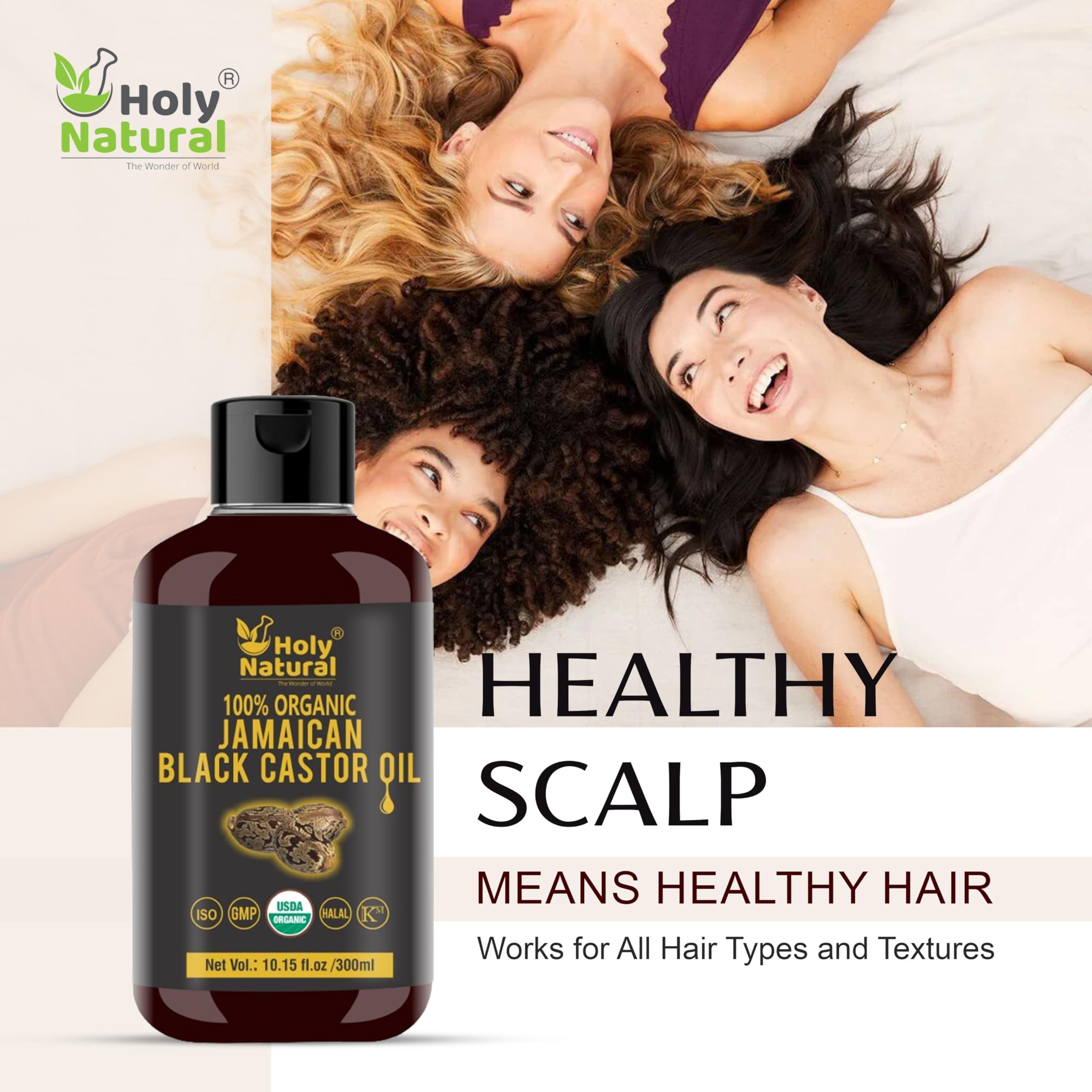 Holy Natural - The Wonder of World Organic Jamaican black Castor Oil (10.15 fl oz) USDA Certified, Traditional Handmade with Typical and Traditional roasted castor beans smell ,100% Pure black Castor Oil (No Additive, Non GMO)