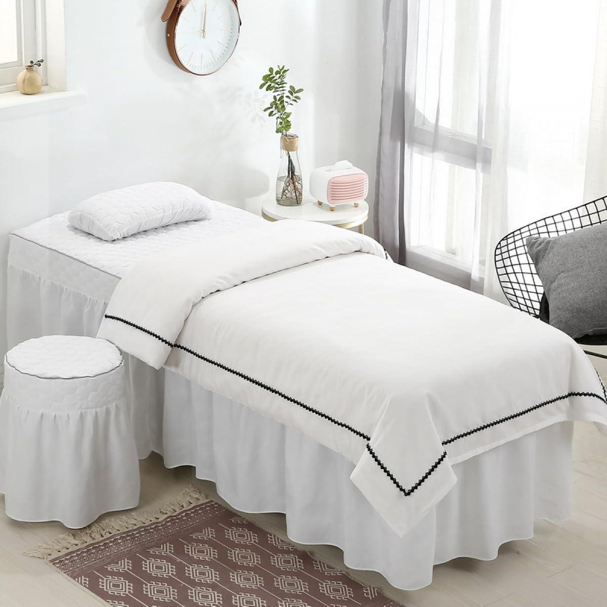 GSGC Massage Table Sheet Sets Beauty Salon Bedding Cover Set 5PCS(Quilt Core+Duvet Cover+bedspread+pillowcase +stool Cover) Solid Colour Clip Cotton Bed Skirt Thick Fumigation Massage Spa Bed Linens Sheets