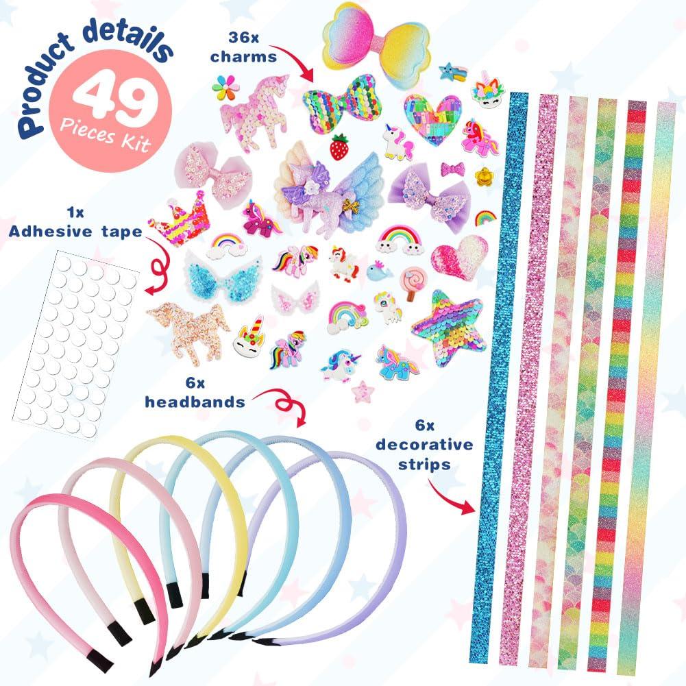 AUAUY AUAUY Girly Headbands Making Kit for Girls, Fashion DIY Band Hair Accessories for Girls Age 5+, Creative Unicorn Headband Making Kits Toys for Kids Girls Age 5-12 Birthday Gifts & Presents