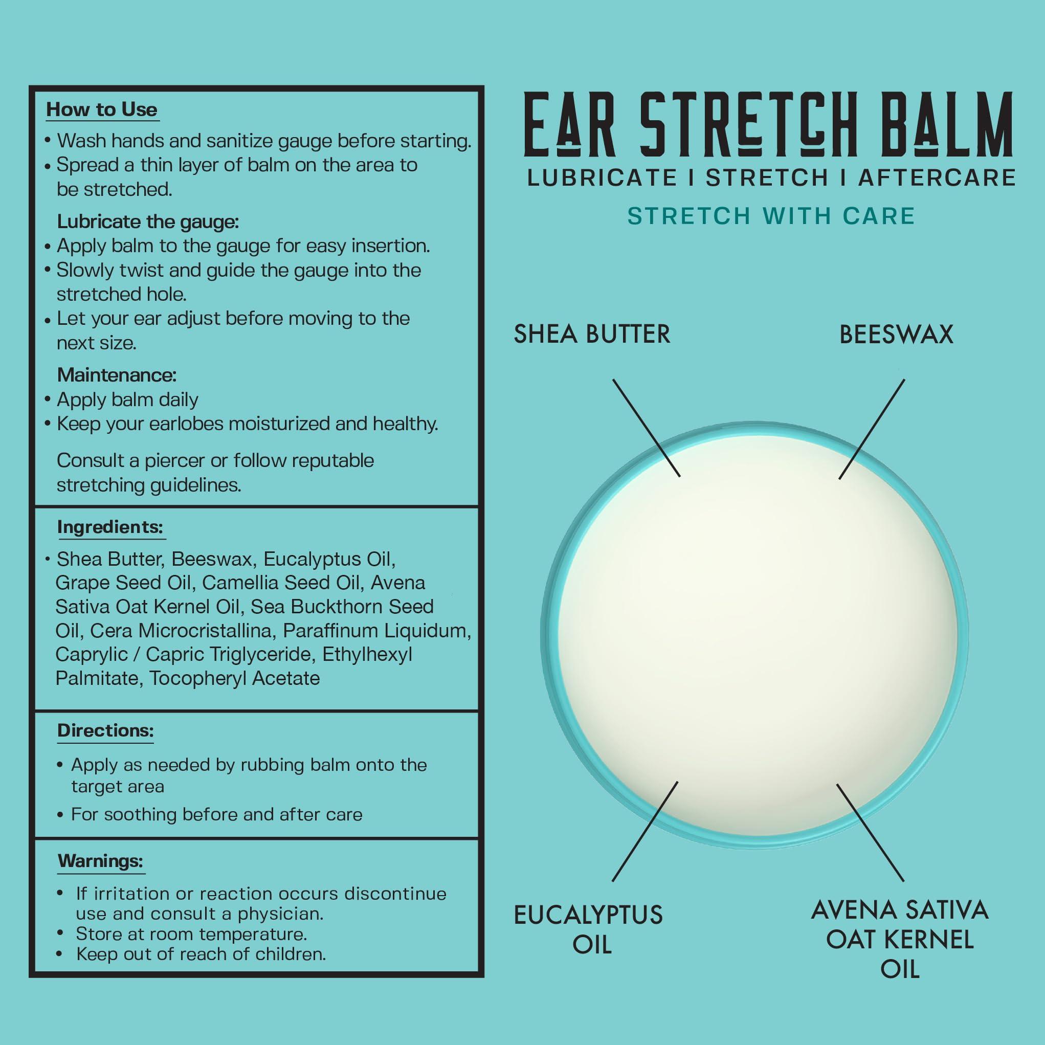 BASE LABORATORIES BASE LABORATORIES Ear Stretching Balm For Ear Gauges | Ear Stretching Balm For Earlobe Stretching & Preparation | All Natural Piercing Aftercare With Shea Butter & Eucalyptus Oil | 1.7 oz