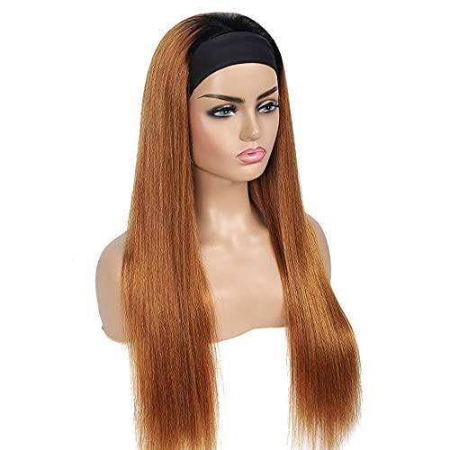 YiweYowe YiweYowe Brown Straight Headband Wigs Human Hair 1B30 Brown Ombre Wigs Medium Auburn Wigs Dark Root Glueless None Lace Wig 150% Density Brazilian Virgin Hair Machine Made Headband Wig 30 Inch