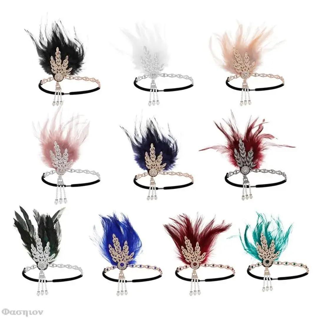 Pohullan 1920S Flapper Headband Feather Headpiece 20S Leaf Pearl Headband Women Party Hair Accessories HDR7551FD6 One Size