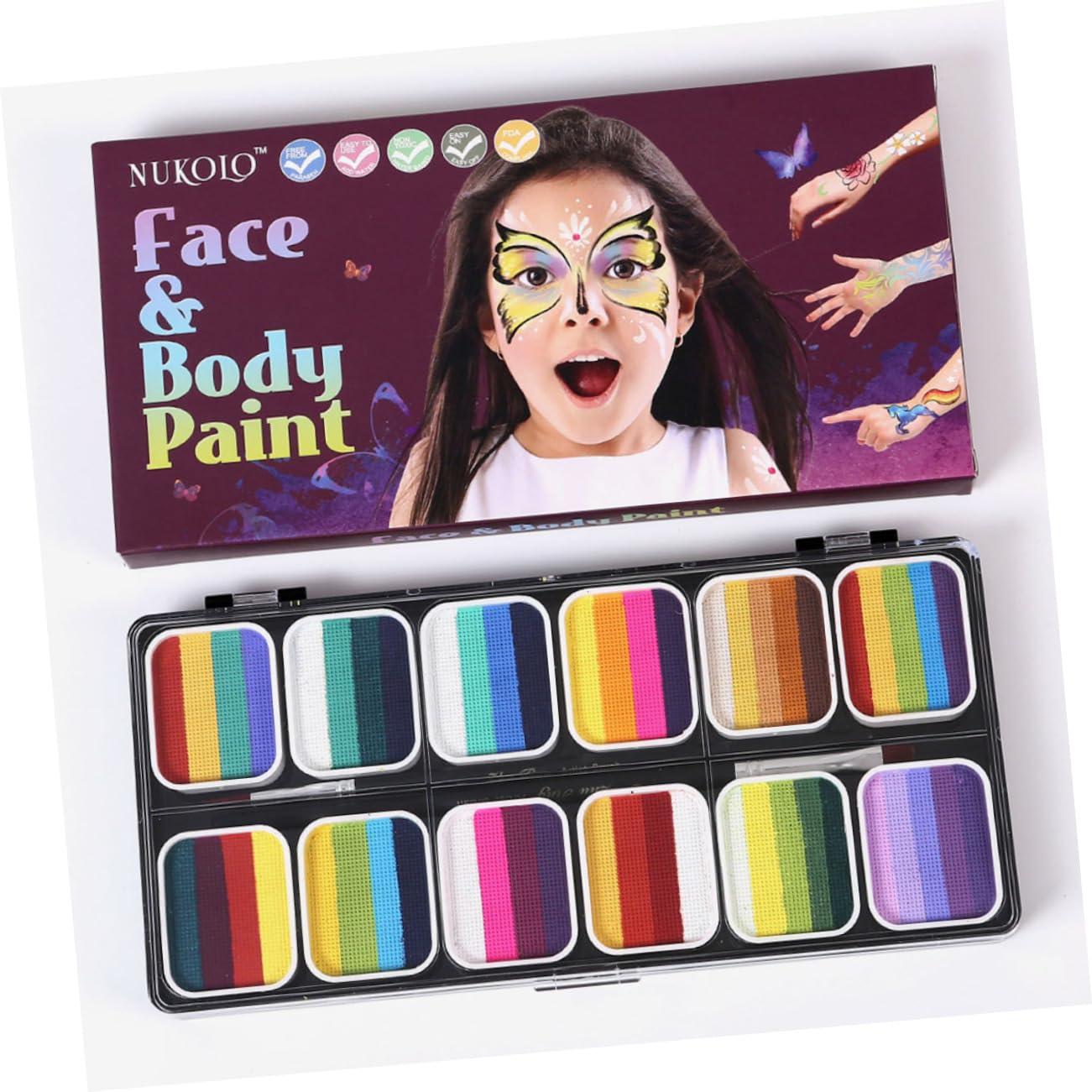 Ipetboom Ipetboom Face Body Paint Kit with 12 Color Gradient Rainbow Strips Non-shiny Pearl Mixed Body Painting Paint Set Water-activated Art Kit for Cosplay