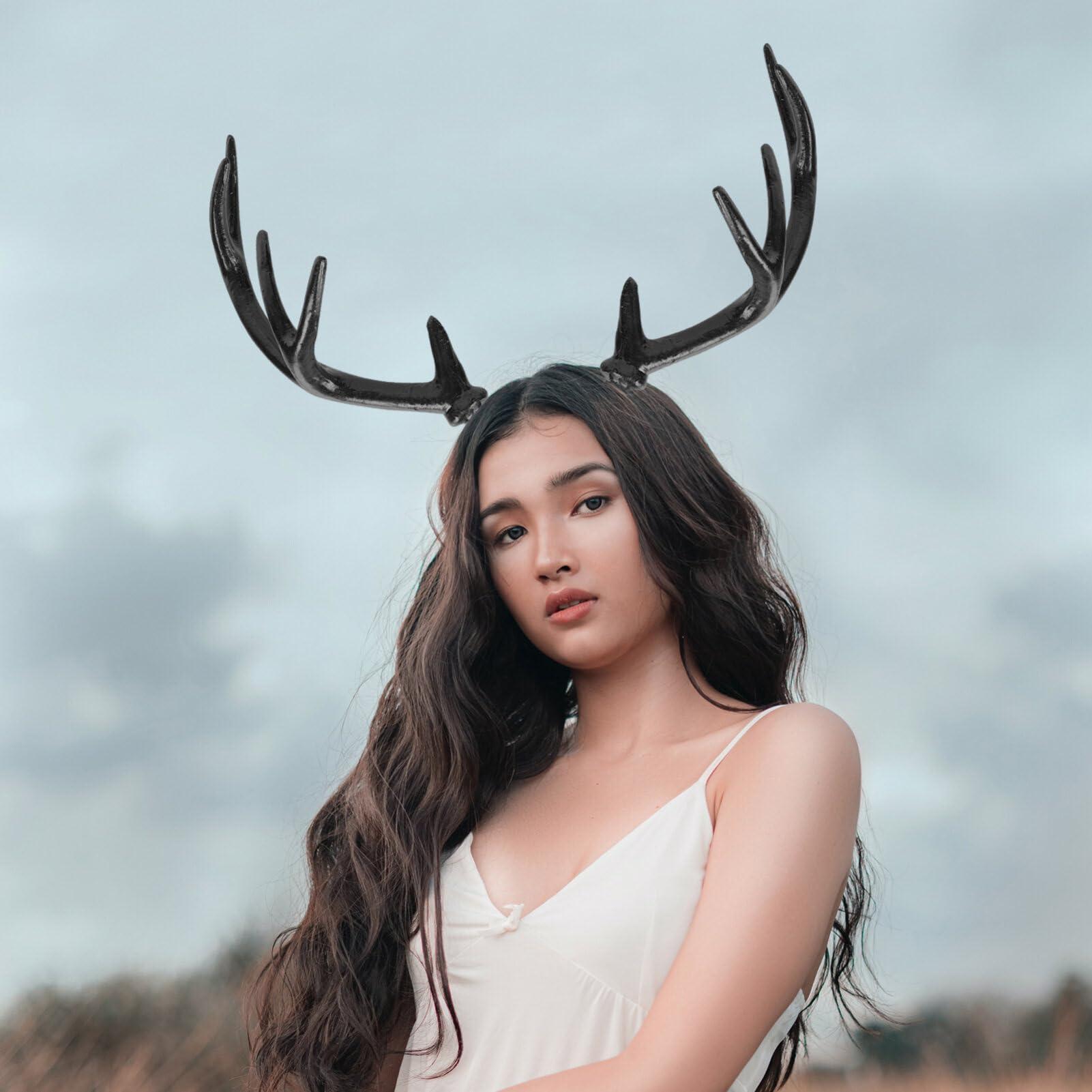 SEWACC SEWACC 1 Pair Plastic Deer Antlers Branch Artificial Deer Antlers Headband Fake Reindeer Antlers Headdress Deer Hair Hoop Costume Halloween Cosplay Prop
