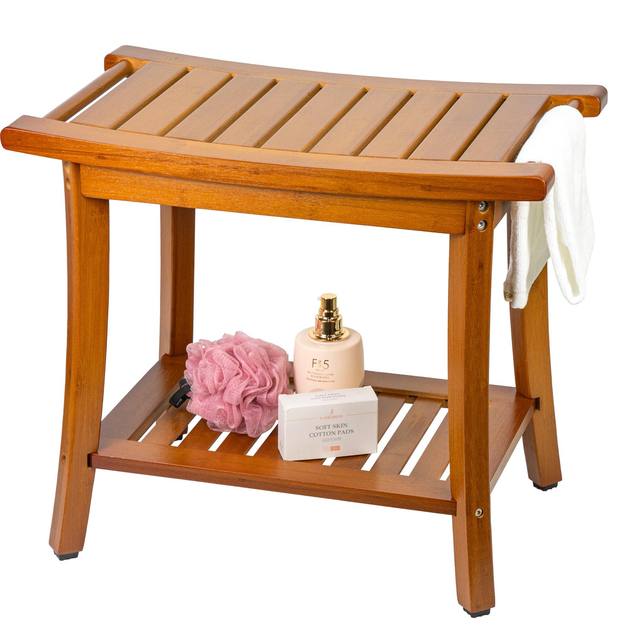 Utoplike Utoplike Teak Shower Stool for Shaving Legs,Bamboo Shower Bench with Storage