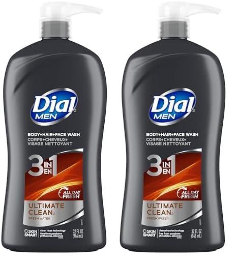 Dial Dial Men 3in1 Body, Hair and Face Wash, Ultimate Clean, 32 Fl Oz (Pack of 2)