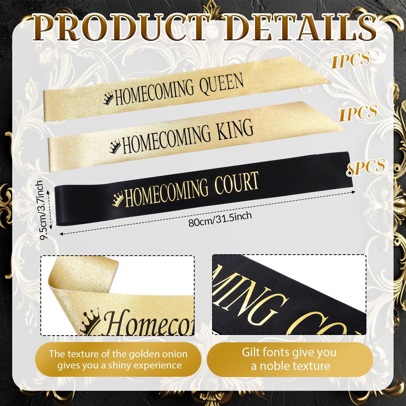Saintrygo Saintrygo 12 Pcs Homecoming Crowns and Sashes Set Homecoming King Queen Crystal Tiara Court Shiny Sash for Party(Classic,Gold)