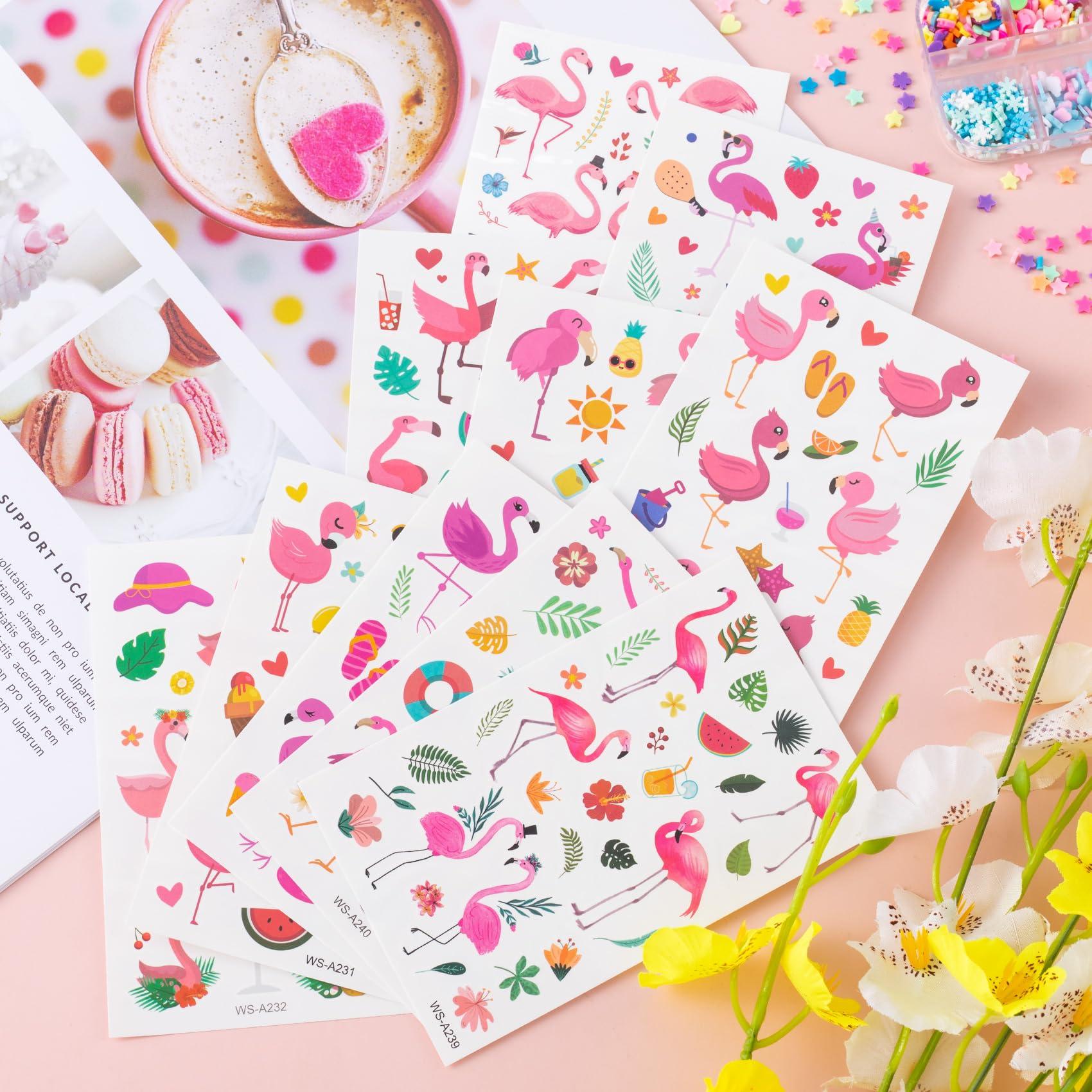 HINZIC HINZIC 20 Sheets Cute Animal Temporary Tattoo for Kids Play, Vinyl Waterproof Flamingo Summer Cartoon Tattoos Stickers for Children Party Makeup Cosplay Drama Shows