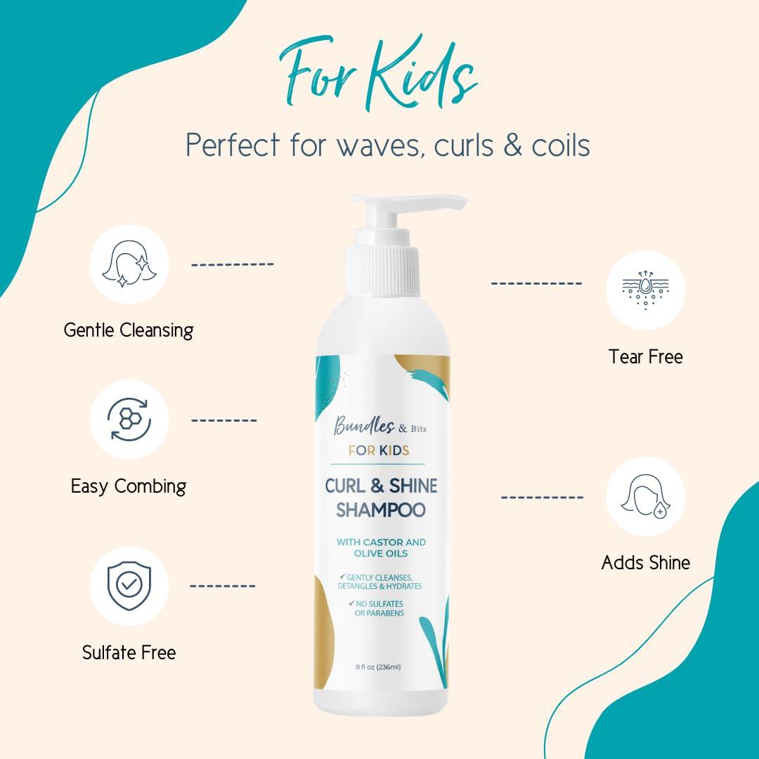 Bundles & Bits Bundles & Bits KIDS Shampoo and Leave-In Conditioner Spray - Gently Cleanses, Nourishes and Detangles Curly Hair - Plant-Based, Sulfate & Paraben Free, 2 pieces, 8 oz each