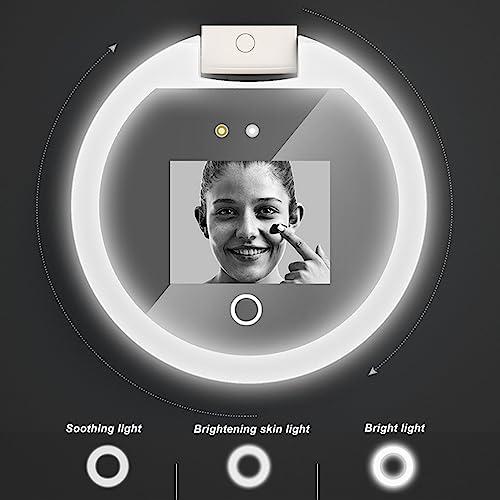 Sanpyl Travel Makeup Mirror with UV Camera for Sunscreen Test, 2X Magnification HD Screen 97mm 3.5inch, LED Light On Screen Buttons Control Brightness