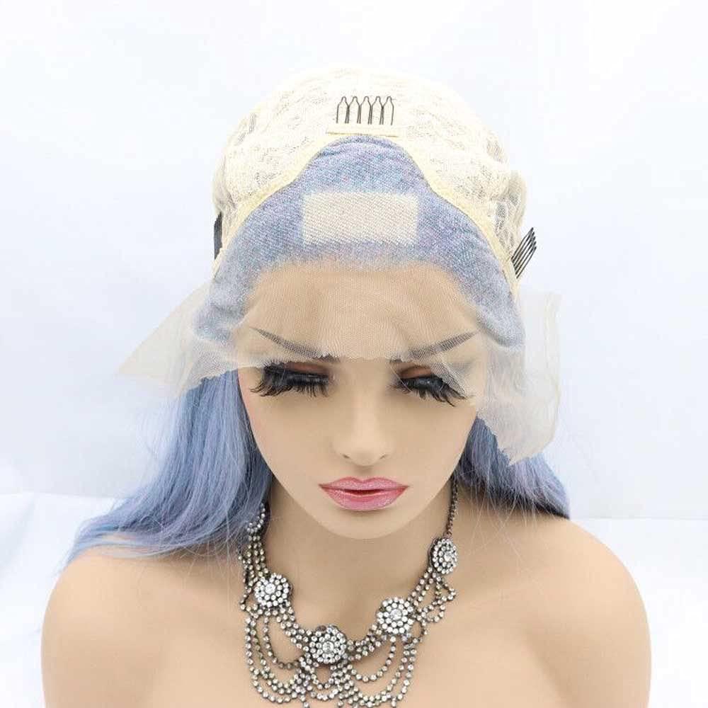 melody wig Melody Wig Blonde/Blue Mixed Wig Money Piece Synthetic Lace Front Wigs For Women Hair Kanekalon Hair Natural Wavy Heat Resistant Fiber Long Wavy Wigs