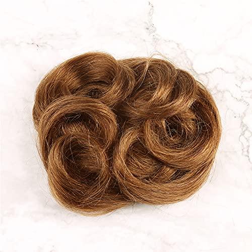 Bella Hair Bella Hair 100% Human Hair Scrunchies for Women Messy Bun Hair Piece Wavy/Curly Up-Do Ponytail Extension (#30 Medium Auburn/Red Brown)