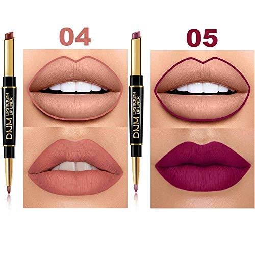 FeiFei66 FeiFei66 2 in1 Lipstick Lip Liner Set, 6 Colors Waterproof Long Lasting Lipstick Matte Moist Lipliner Pen Cosmetics Kit (as show)