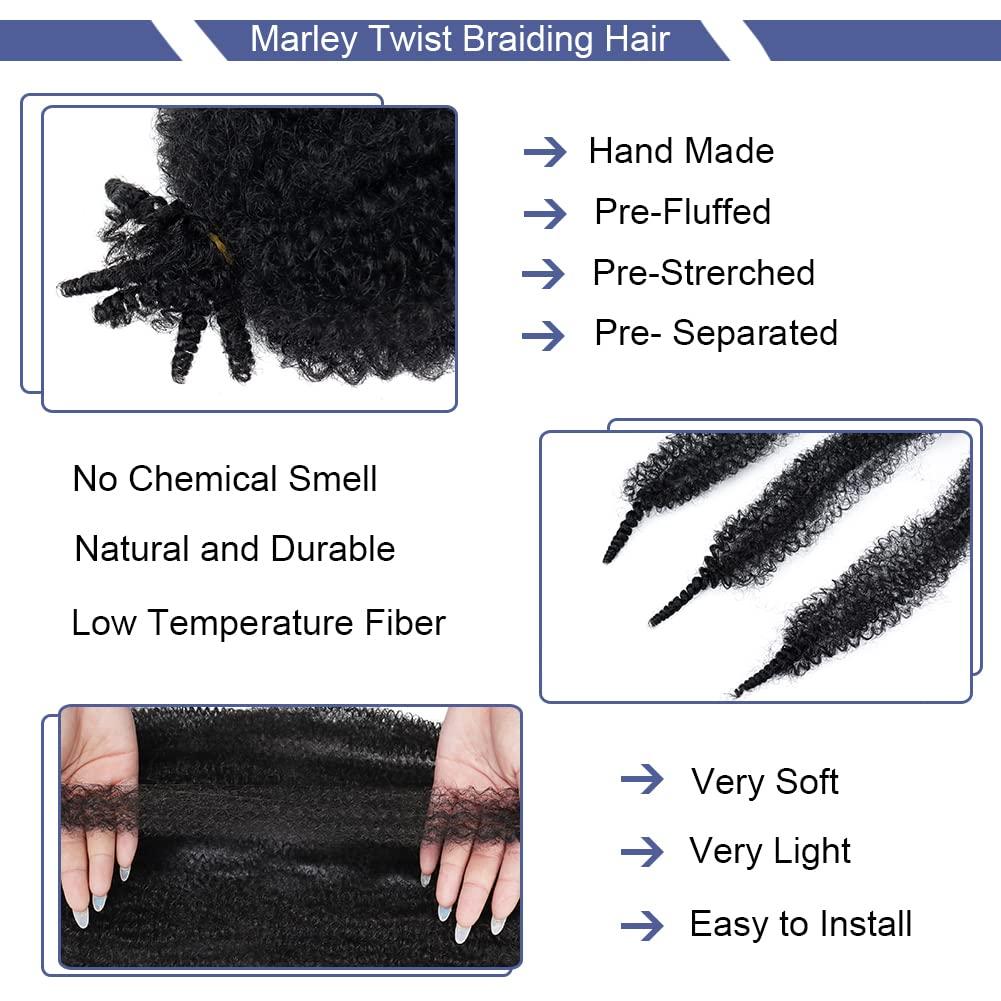 BAOTA BAOTA Marley Twist Braiding Hair 16 Inch Cuban Twist Hair Afro Twist Marley Hair Pre-Separated Braiding Hair Pre Fluffed Kinky Twist Wrapping Hair Extensions