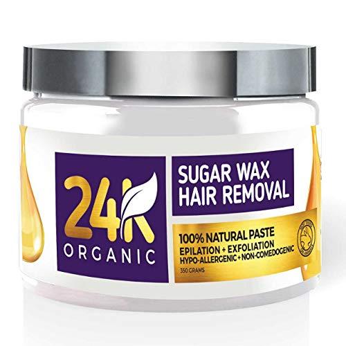 24K Organics 24K Organic Hair Removal Sugar Wax, A Natural Epilator And Exfoliator DIY Waxing Kit.