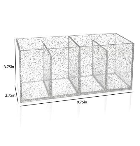 Isaac Jacobs International Isaac Jacobs 4-Compartment Clear Acrylic Organizer- Makeup Brush Holder- Storage Solution- Office, Bathroom, Kitchen Supplies and More (4 Compartment, Silver Glitter)