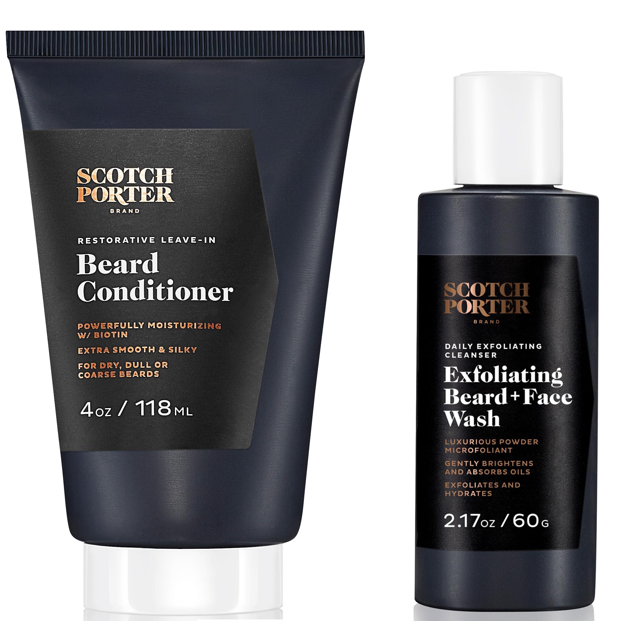 Scotch Porter Scotch Porter Beard and Face Care Set - 4oz Leave-in Conditioner and 2.17oz Exfoliating Wash with Non-Toxic, Vegan Ingredients