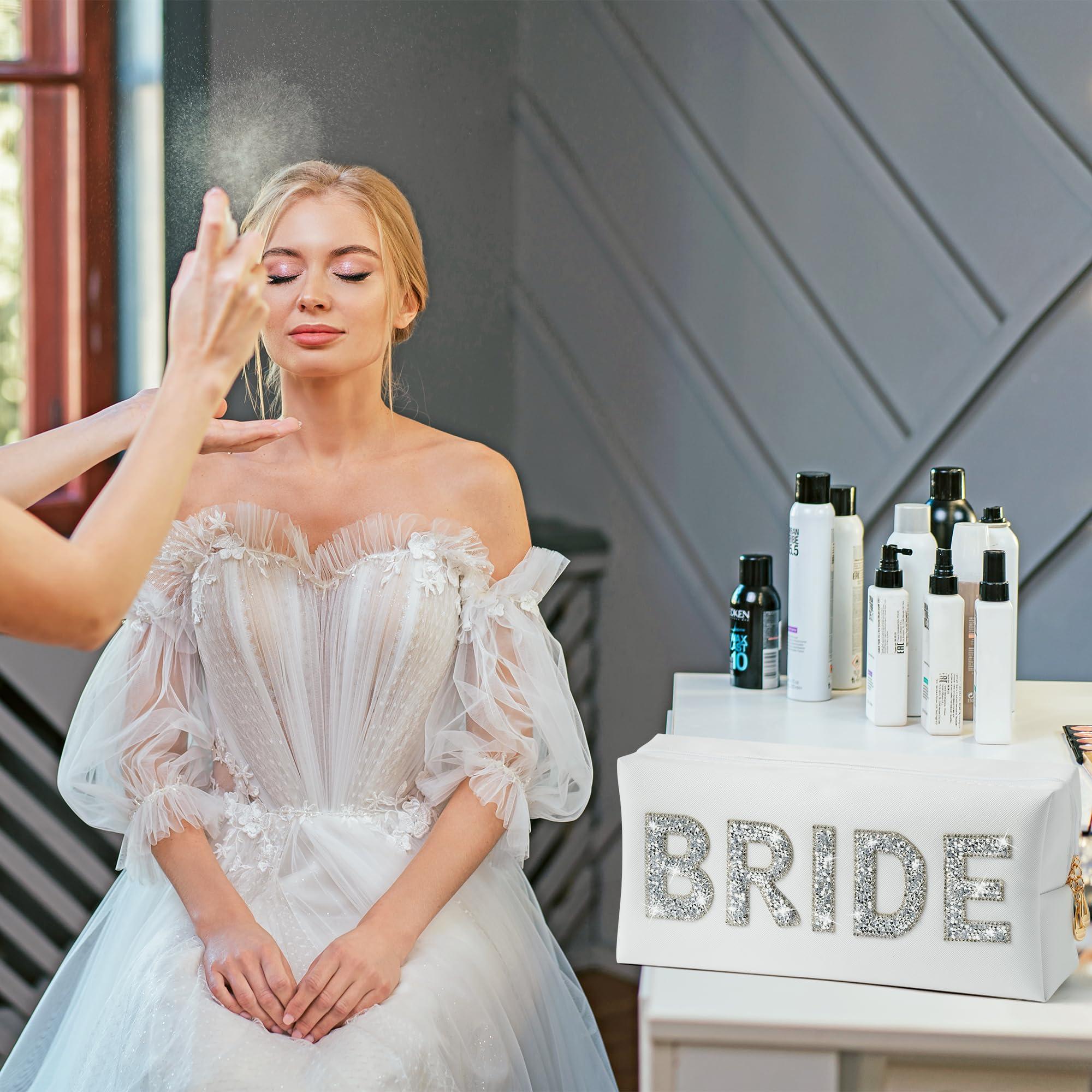 Belanttega Belanttega Bride Cosmetic Toiletry Bag - Bride to be Makeup Bag Large Capacity Travel Toiletry Bag With Diamond Rhinestone Portable Purse for Wedding Engagement Bridal Shower Bridesmaids Bachelorette