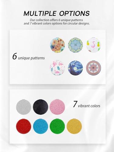 OMIRO OMIRO 1X/10X(300R) Compact Magnifying Mirror, Unique Painting Pocket Mirror with Classical PU Leather (RoundGreen Flower Mandala)