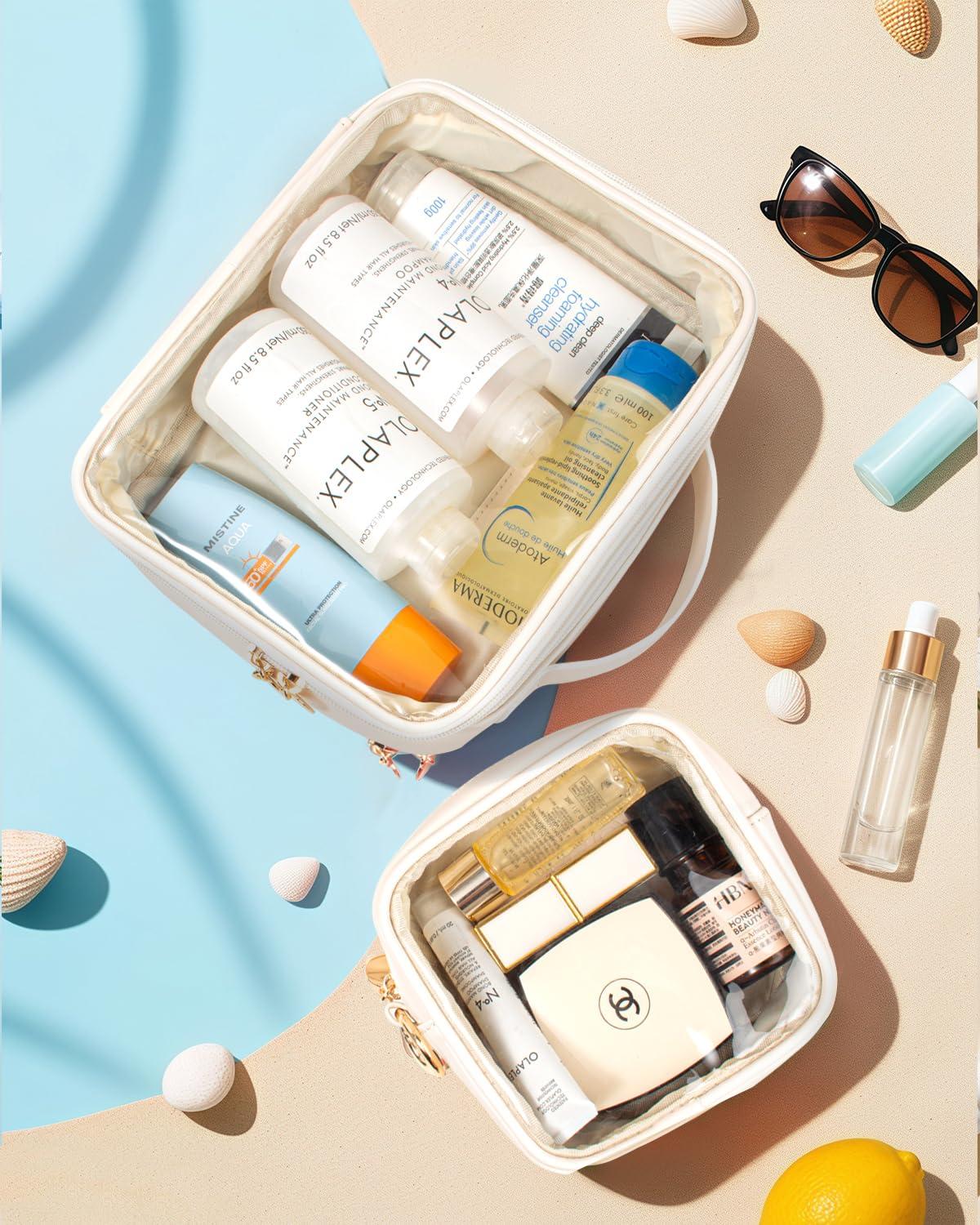 LETGO Clear Makeup Bags - Valentines Day Gifts for Her-TSA Approved Toiletry Bag with Handle Large Opening,Clear Toiletry Bags for Traveling Travel Essentials Travel Size Toiletries Accessories(Large White)