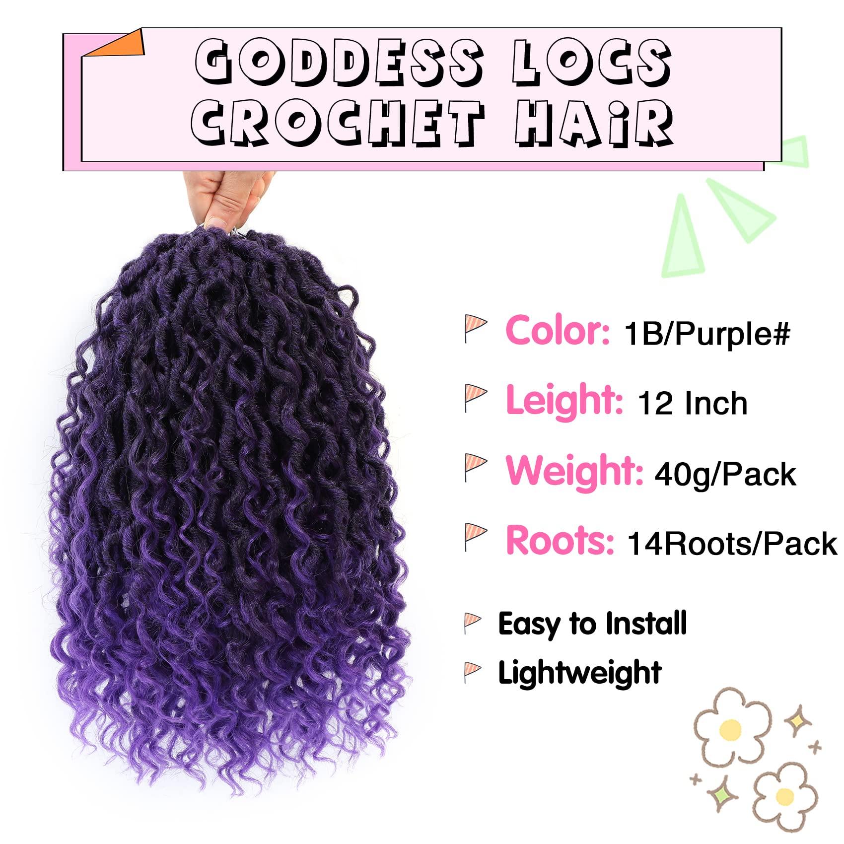Fulcrum Fulcrum Goddess Locs Crochet Hair 12 Inch, 8 Packs New Faux Locs Crochet Hair for Black Women, Crochet locs with Curly Ends (12Inch (Pack of 8), 1B/Purple#)