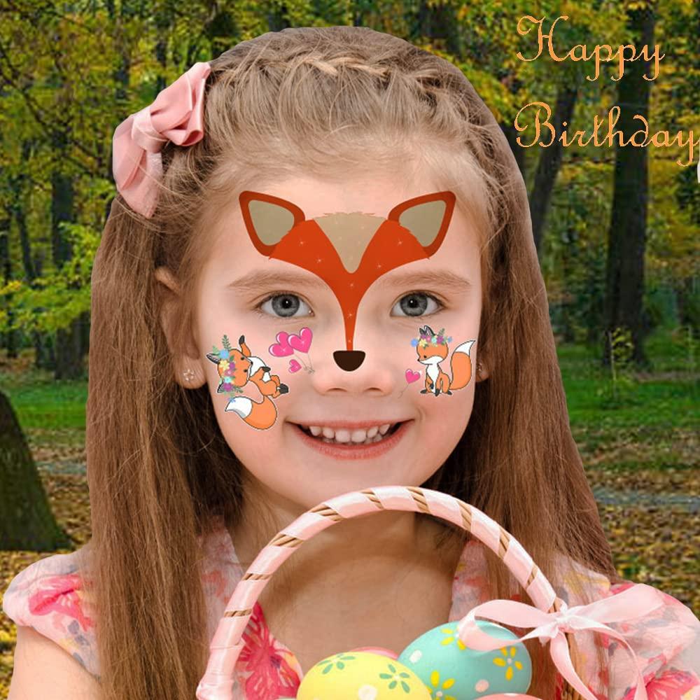 Mimeile Animal Face Tattoos Stickers for Kids Temporary Fake Paint Tattoos 12 Sheets, Water Transfer Birthday Party Supplies Festival Favors Makeup Skin Decor for Girl Boy