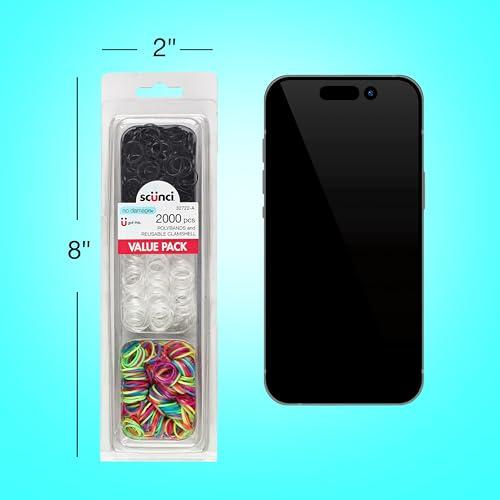 Scunci Scunci by Conair Hair Ties - Clear Elastics - Hair Accessories for Women - Black, Clear & Multi-color - 2000 Count