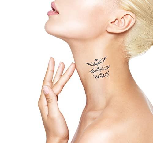 Juicetattoo Juicetattoo Juice Temporary Tattoo Ink Semi Permanent for Adults Woman Angels Wing with Halo Feather Angel Sketch Feathe Navy Blue that Look Real Men Women Chest Neck Arm (4 Sheets)