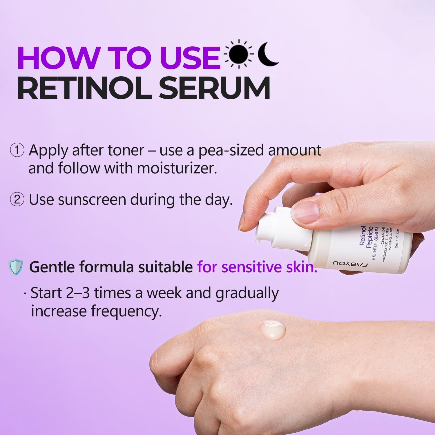 FABYOU Retinol Peptide Serum 1.01 Oz Anti-Aging, Hydrating & Firming for Wrinkles & Dark Spots, Gentle Retinol Serum for Face, Day & Night Korean Skincare