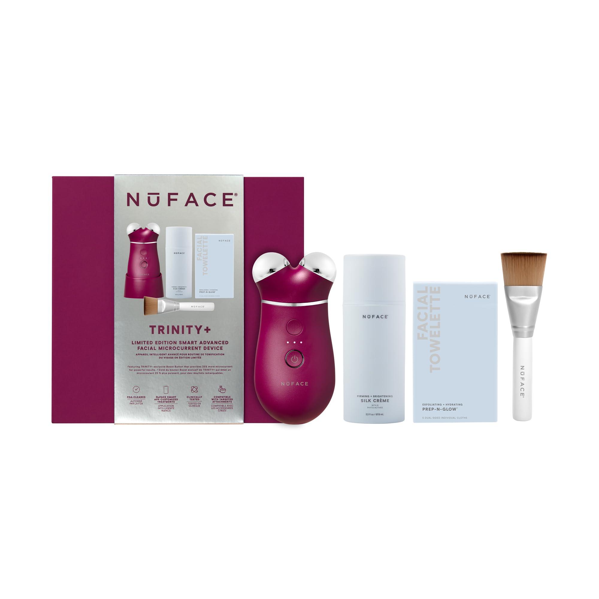 NuFACE NuFACE TRINITY+ Microcurrent Facial Device Kit - Limited Edition FDA Cleared Face Massager Device + Microcurrent Gel Activator, Cleansing Wipes & Brush - Velvet Rose