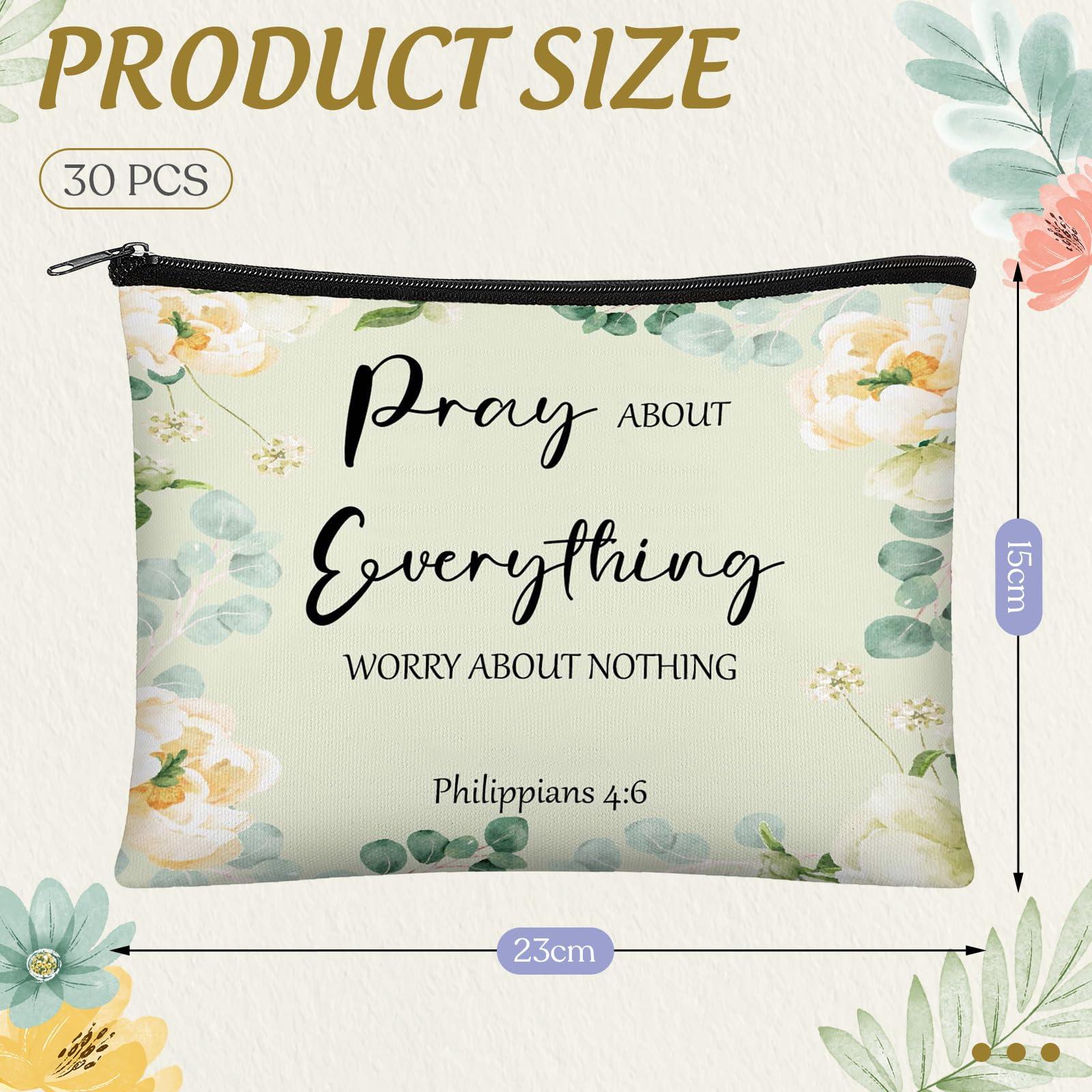 Jetec Jetec 30 Pcs Christian Gift for Women Religious Valentine Gifts Cosmetic Bags Inspirational Bible Verse Pencil Pouch Makeup Bags with Zipper for Travel Women Mother Sister(Morandi Style)