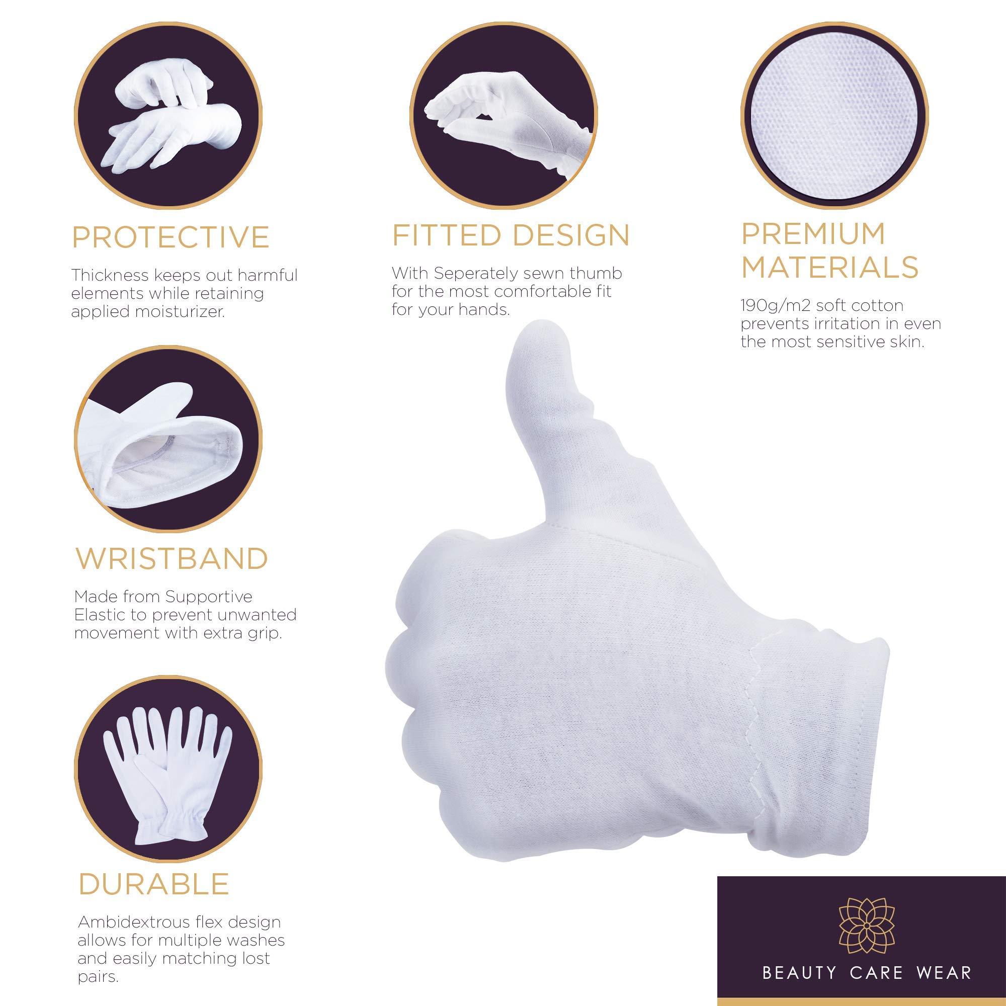 Beauty Care Wear White Gloves Medium (10 pair) - Cotton Gloves for Eczema, Cotton Gloves for Dry Hands, White Cotton Gloves for Women, Spa Glove, Lotion Glove, Sleeping Glove