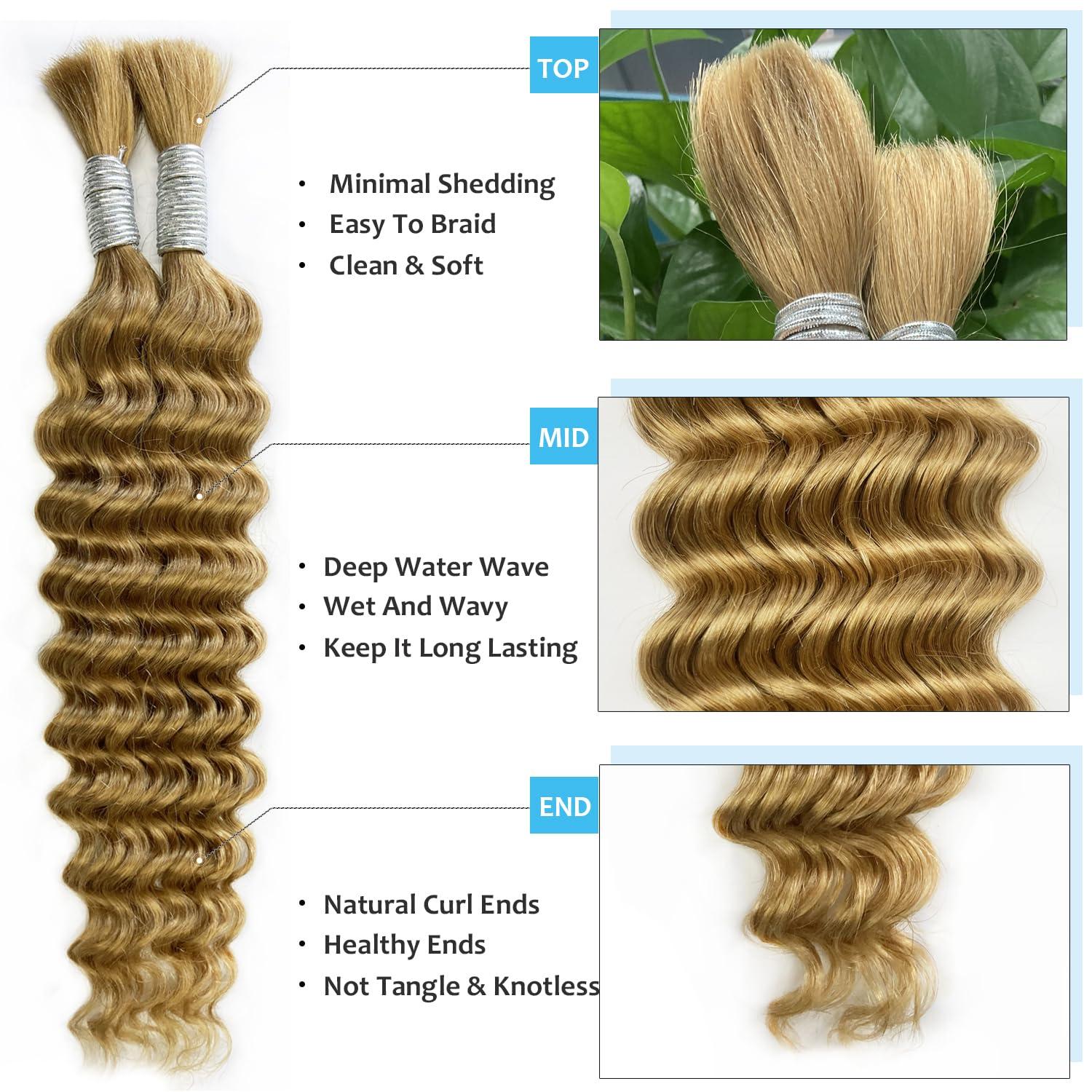 djd 27 Human Braiding Hair 22 Inch Honey Blonde Deep Wave Bulk Human Hair For Braiding Boho Braids 100g Human Braiding Hair Water Wave Blonde Human Hair for Braiding Micro Bohemian Braids