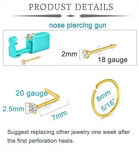 QWALIT QWALIT Self Nose Piercing Kit at Home Nose Piercing Kit Nose Ring Piercing Kit Nose Piercing Kit with Nose Rings Disposable Nose Piercing Gun Kit Gold Piercing Kit for Nose