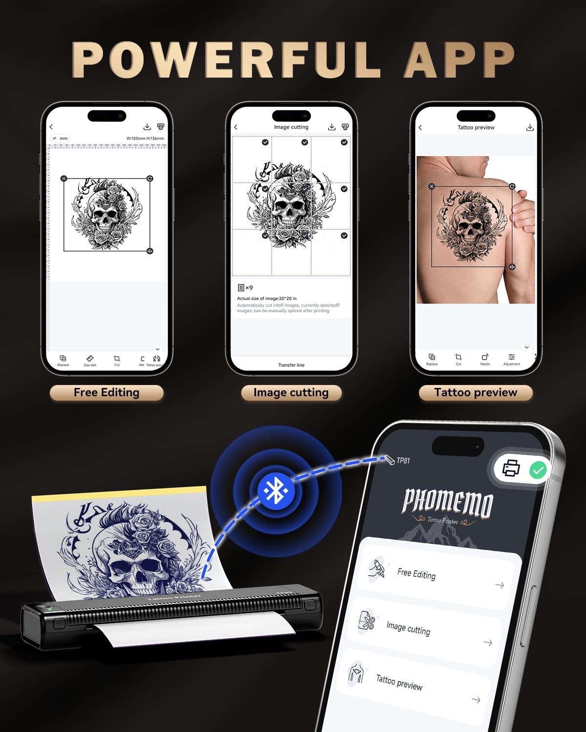 ItriAce ItriAce Tattoo Stencil Printer Bluetooth, Stencil Printer for Tattooing with 10pcs Paper, Thermal Tattoo Printer Machine for Tattoo Artist, Wireless Tattoo Transfer Printer Compatible with Phone PC