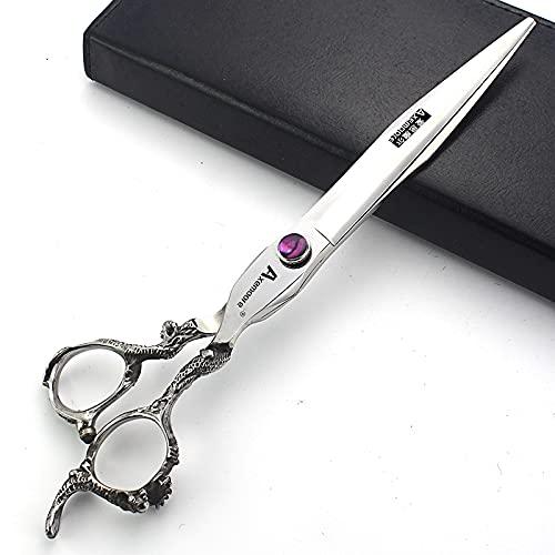 AXEMOORE 6/7/7.5/8/9 inch scissors silver professional hairdresser hair cut and trim diluted sharp 440C steel (7 inch flat shear-A)