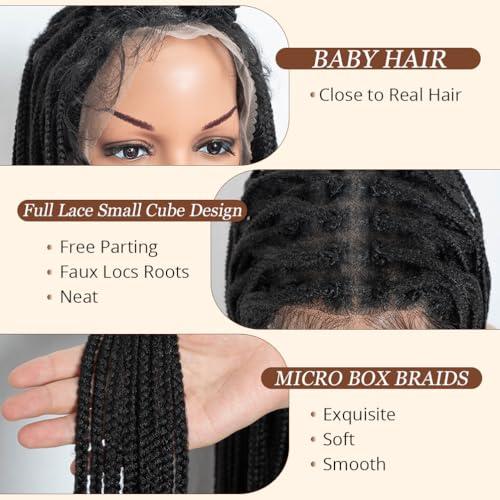 Style Icon Style Icon 42 Inches Super Long Micro Box Braids Wig Full Lace Free Part Braided Black Wig Top Faux Locs Synthetic Wig