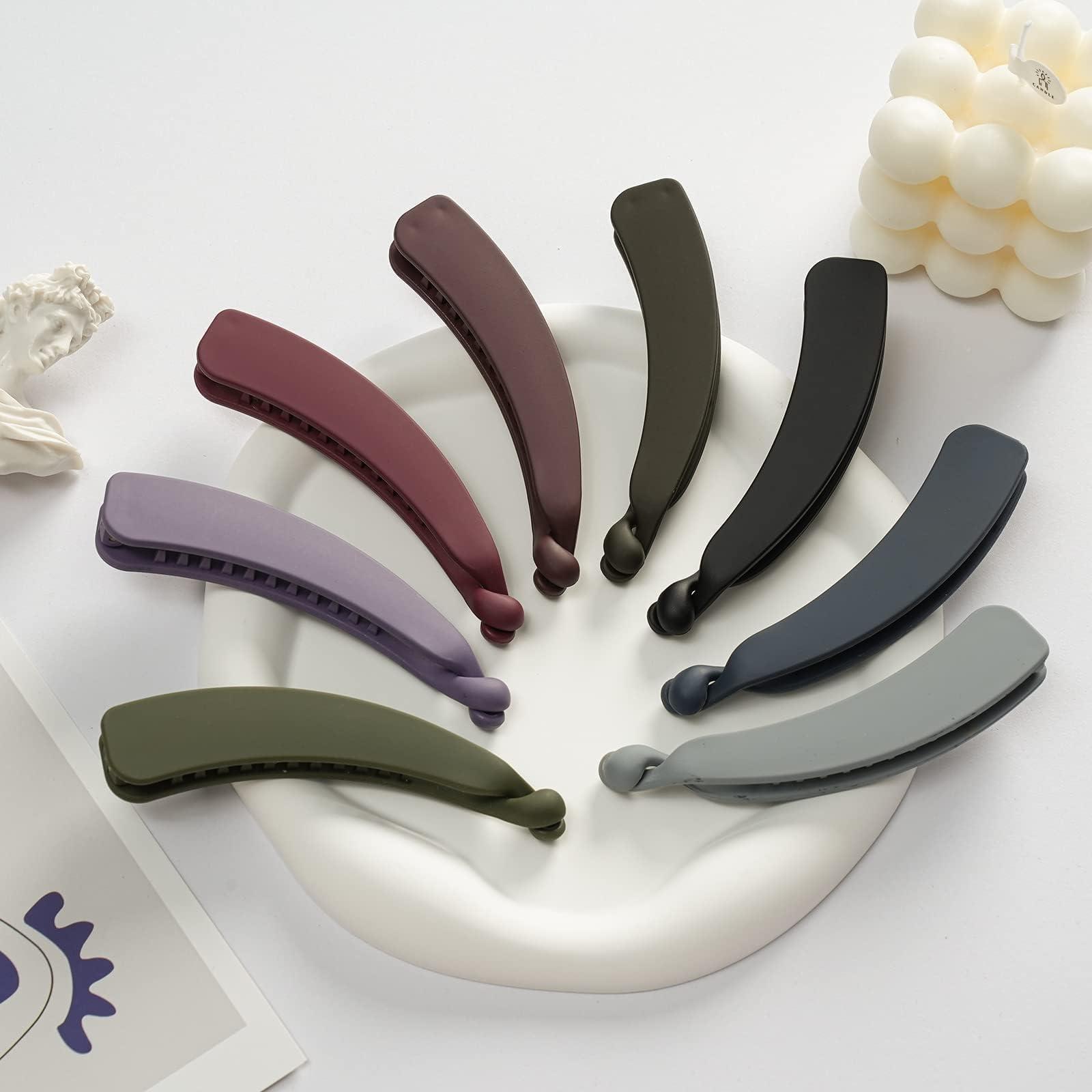 Anboor 8Pcs Banana Hair Clips for Women Thin Hair,Strong Holder 4.3" Large Cute Ponytail Matte Banana Clip Hairs for Fine Hair,No Slip Girl Ladies Beauty Clamp Clasp Clip Xmas New Year Gift Stocking Stuffers