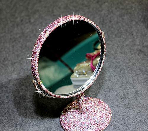 Bestbling Bestbling Bling Rhinestone Portable Magnified Double Sided Swivel Makeup Vanity Mirror, 360°Rotate Makeup Mirror Round Shaped Two-Sided Makeup Mirror (Pink)