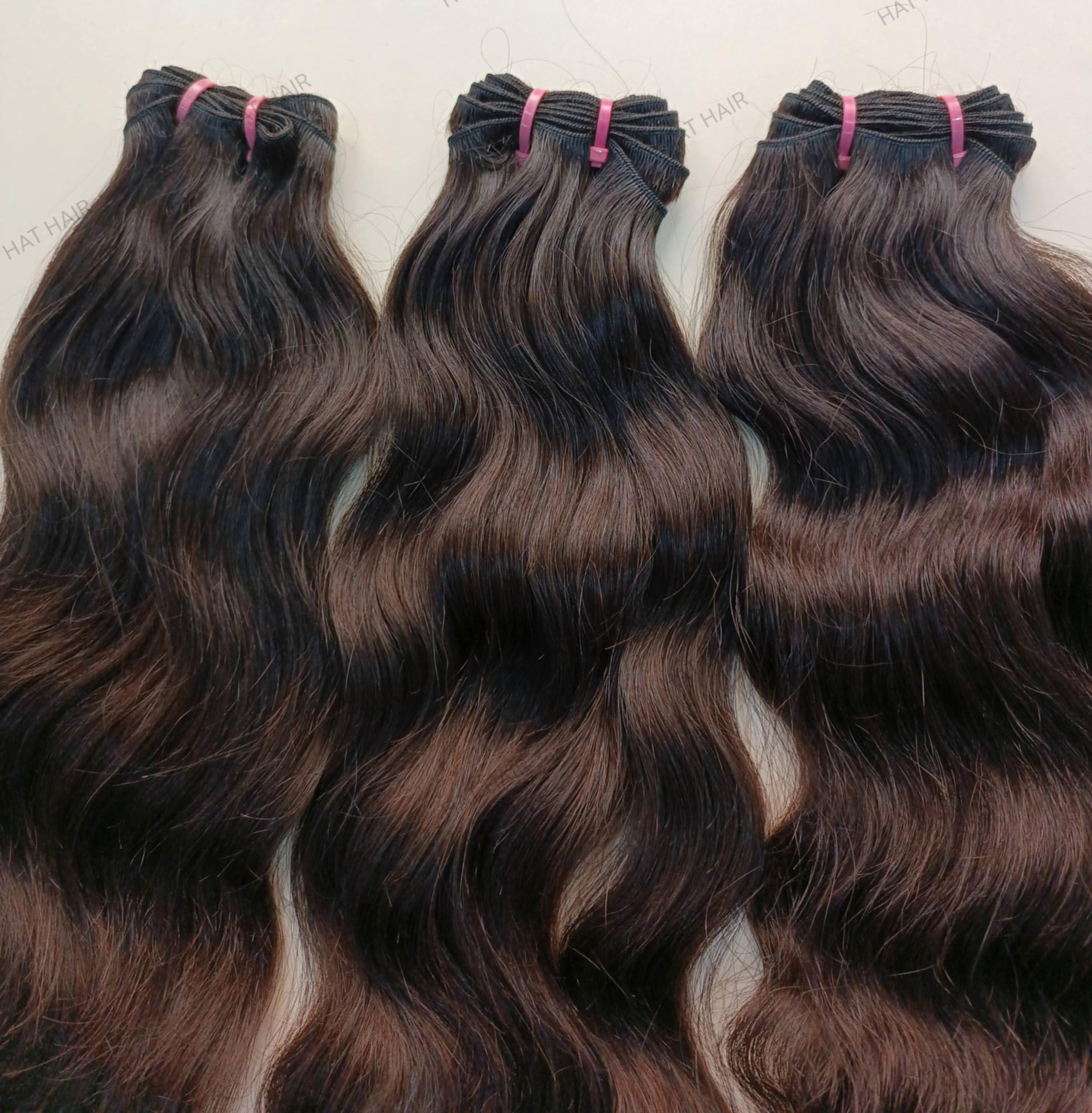 Generic 3 Bundles Indian Wavy Human Hair Extensions 300 grams - 330 grams Unprocessed Raw Hair Weft Human Hair Extensions Natural Black Color (22/24/26 Inches)