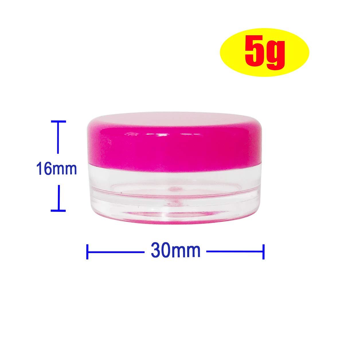 Wopanxye Wopanxye 20pack 5g Empty Sample Jars, 5ml Small Cosmetic Container for Makeup Eyeshadow Nails Oils Lip Balm Scrubs Jewelry Cream, 5 Gram Plastic Clear Pot with Cap Lid (Black/White/Pink/Rose Red)