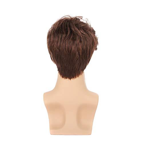 Kaneles Kaneles Mens Brown Wig Short Curly Fluffy Synthetic Halloween Cosplay Hair Wig for Male Guy (Brown)