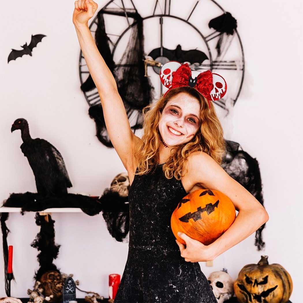 Sinalty Sinalty Sequin Mouse Ears Halloween Headbands Red Bow Ghost Head Hair Accessories for Women