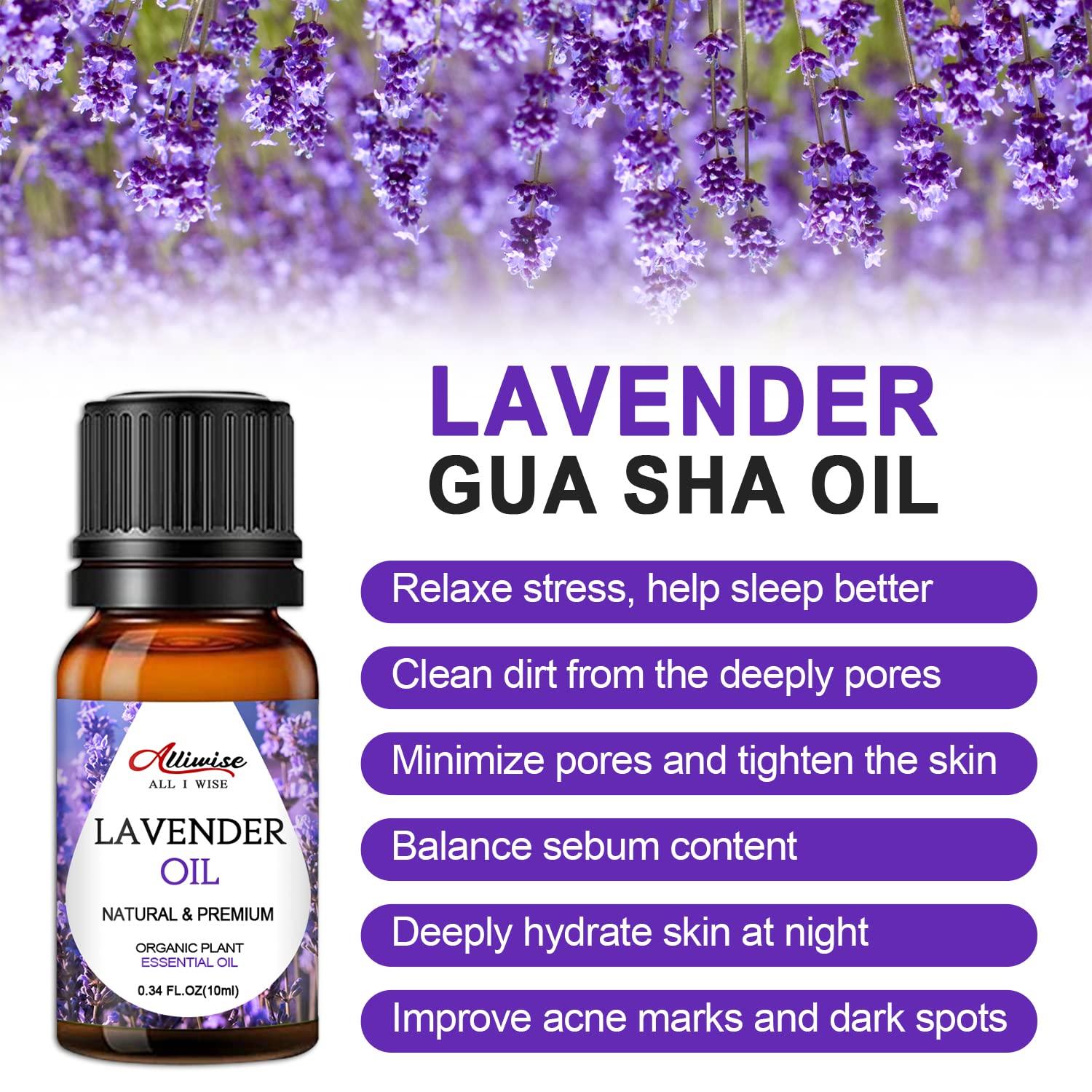 Alliwise Gua Sha Facial Tools & Lavender Oil Skin Care Massage Sets, Natural Jade Gua Sha Stone for Reduces Puffiness and Fine Lines, Face Oil for GuaSha, Skin Moisturizing