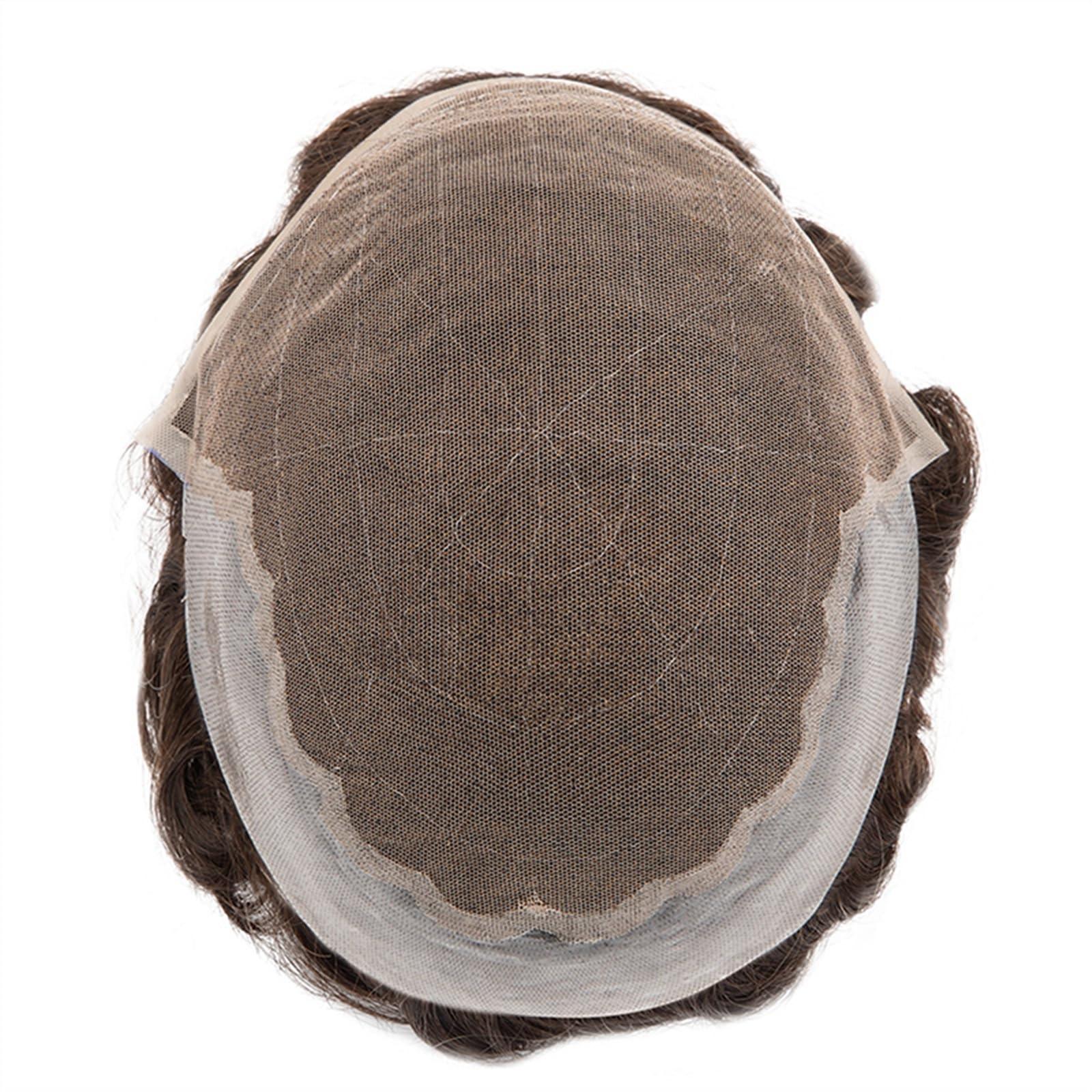 Bustards hair replacement system for men Toupee for Men French Lace & PU Base Men\'s Toupee 6\" Human Hair System Unit Toupee 30 Wave Wig Medium Density Durable Male Hair Prosthesis men\'s toupee(30MM Wave 120%De