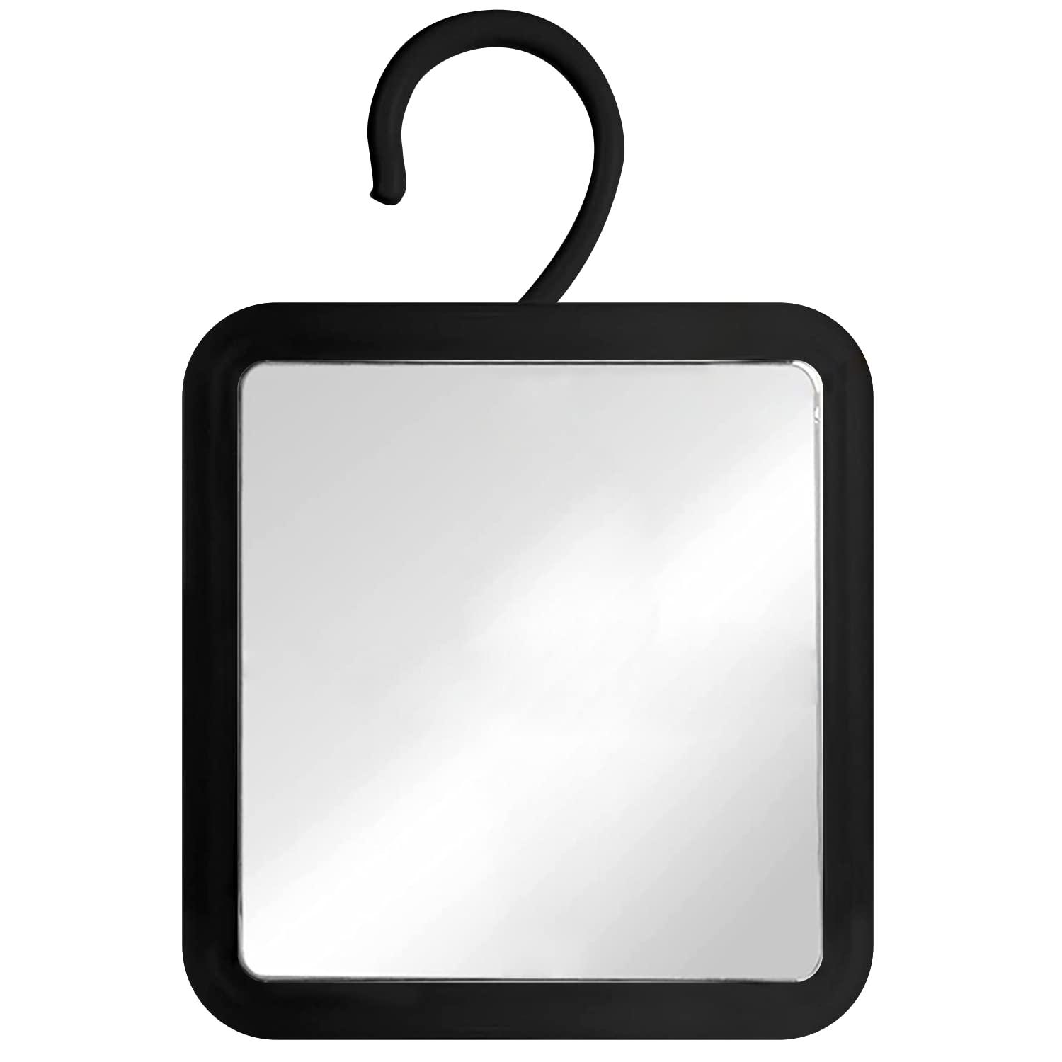MIRRORVANA MIRRORVANA Hanging Fogless Shower Mirror for Shaving with 360 Rotatable Swivel Hook - Anti Fog and Shatterproof 6.3\" x 6.3\" Surface (Black)