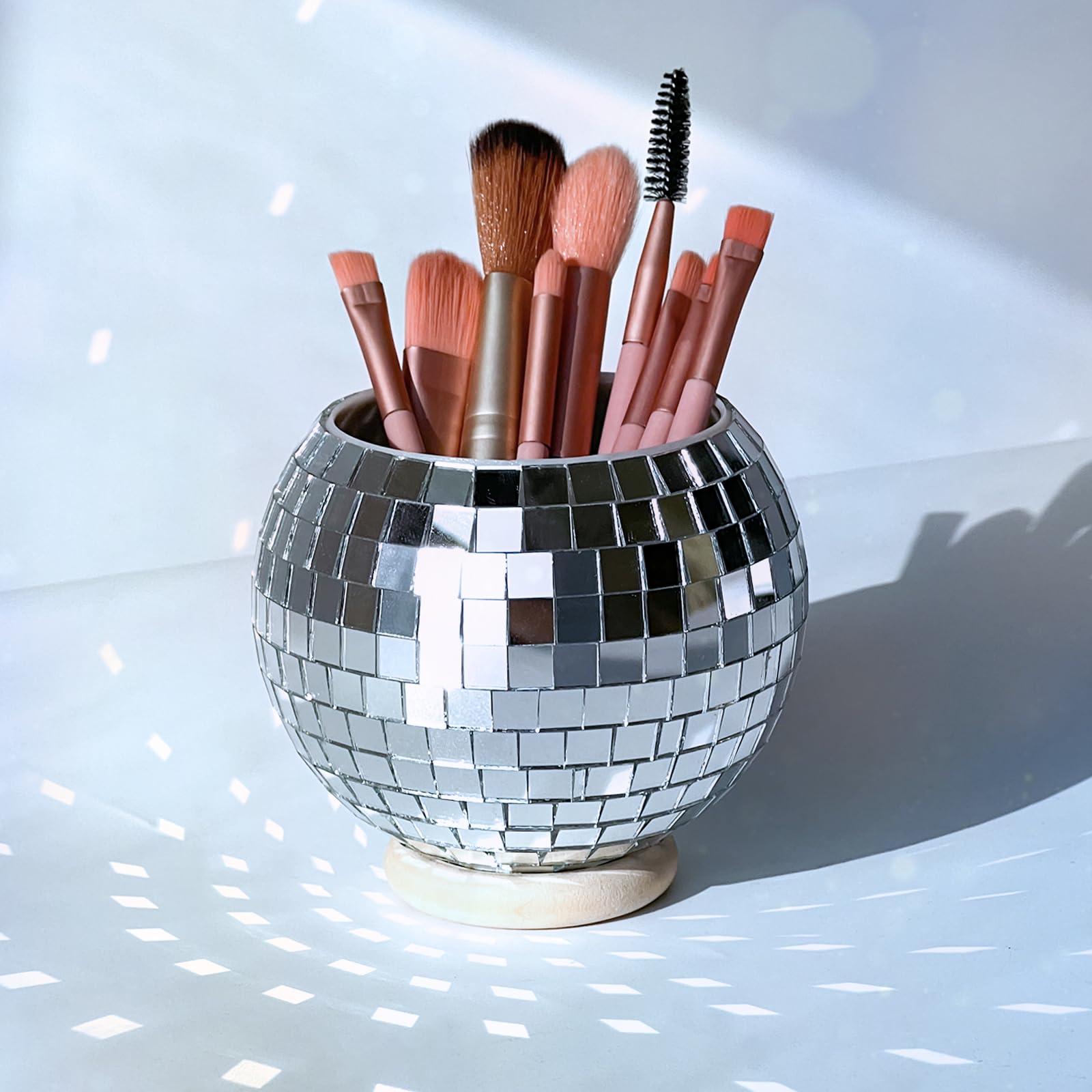 FlidRunest FlidRunest Disco Makeup Brush Holders Organizer, Mirror Ball Cosmetic Brush Holder, Cosmetic Brushes Cup Holder, Reflects Light, Unique Storage Holder for Bathroom Counter, Dresser, Bedroom