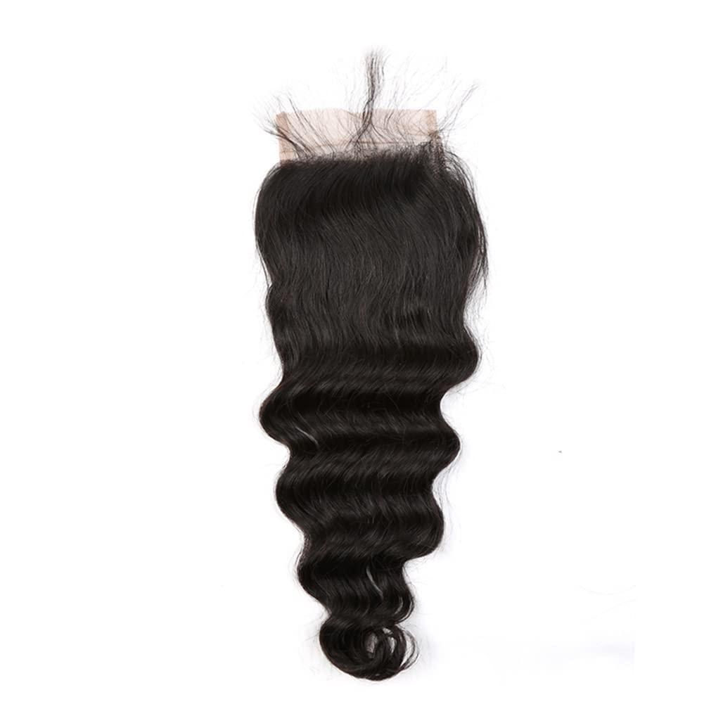 sent hair Sent Hair 4x4 Silk Base Lace Closure Human Hair with Baby Hair Loose Deep Wave Brazilian Virgin Hair Closure Free Part Natural Color Bleached Knots 14 inch