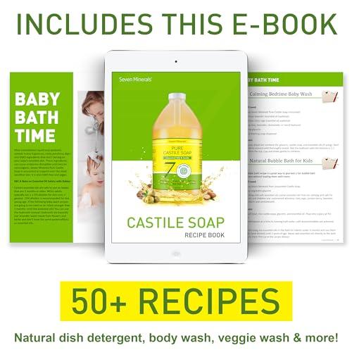 Seven Minerals Pure Castile Soap - No Palm Oil, GMO-Free - Gentle Liquid Soap For Sensitive Skin & Baby Wash - All Natural Vegan Formula with Organic Carrier Oils (64 FL Oz, An Unscented)